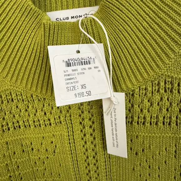 Club Monaco Pointelle Stitch Sweater Greenvert XS NWT Open Knit Lightweight - Picture 3 of 7
